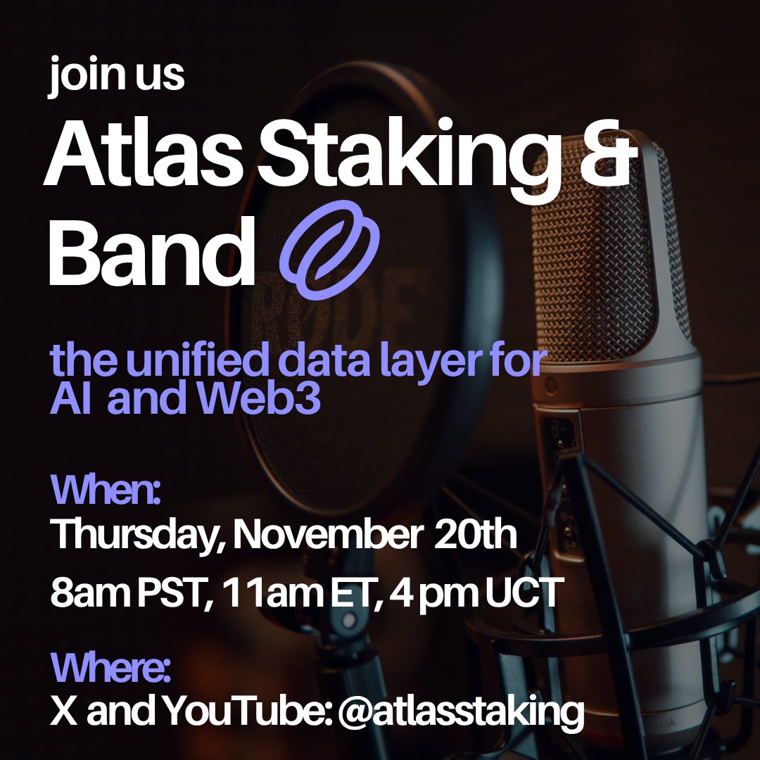 AtlasStaking's tweet image. Come hear @BandProtocol on Thursday to find out why all @cosmos crypto portfolios need the $BAND token and how this cross-chain oracle is changing Web3 with Membit AI!