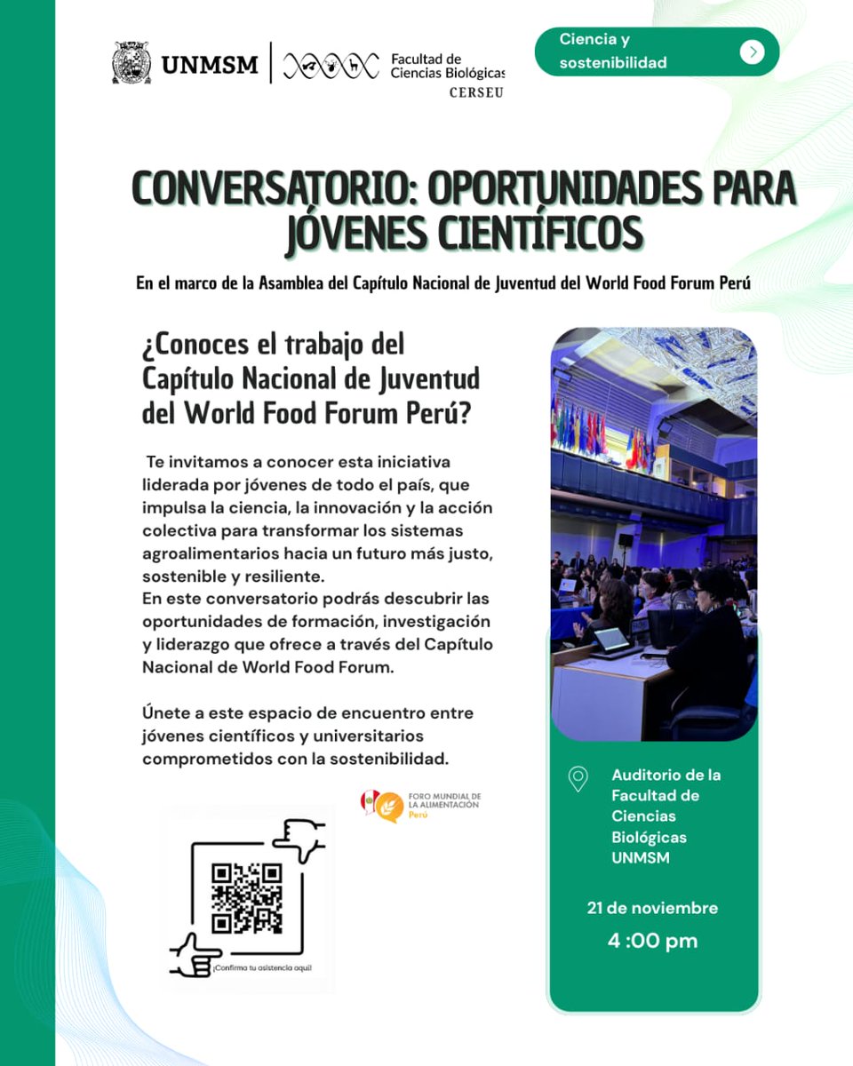 BioUNMSM's tweet image. ✨ ¡Atención, jóvenes científicos y estudiantes de la FCB! ✨
La FCB te invita al Conversatorio: Oportunidades para Jóvenes Científicos. 🌱🌎
🔗 Confirma tu asistencia escaneando el código QR del afiche o en el enlace: forms.gle/Ra7CyjPT5X6hAn…