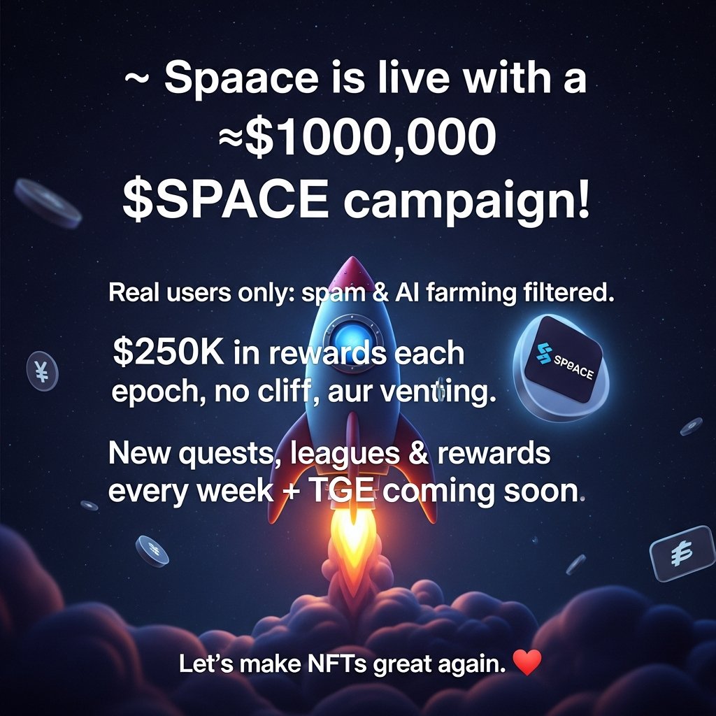 🧡 Spaace just launched a $1,000,000 $SPAACE campaign with @wallchain_xyz.
• $250K rewards each epoch, before &amp; after TGE   
• No cliff, no vesting – full unlock 
• Real users > spam/AI   
• New quests, leagues &amp; partner drops weekly   
Something big is loading <a href="/spaace_io/">Spaace 🟠</a>