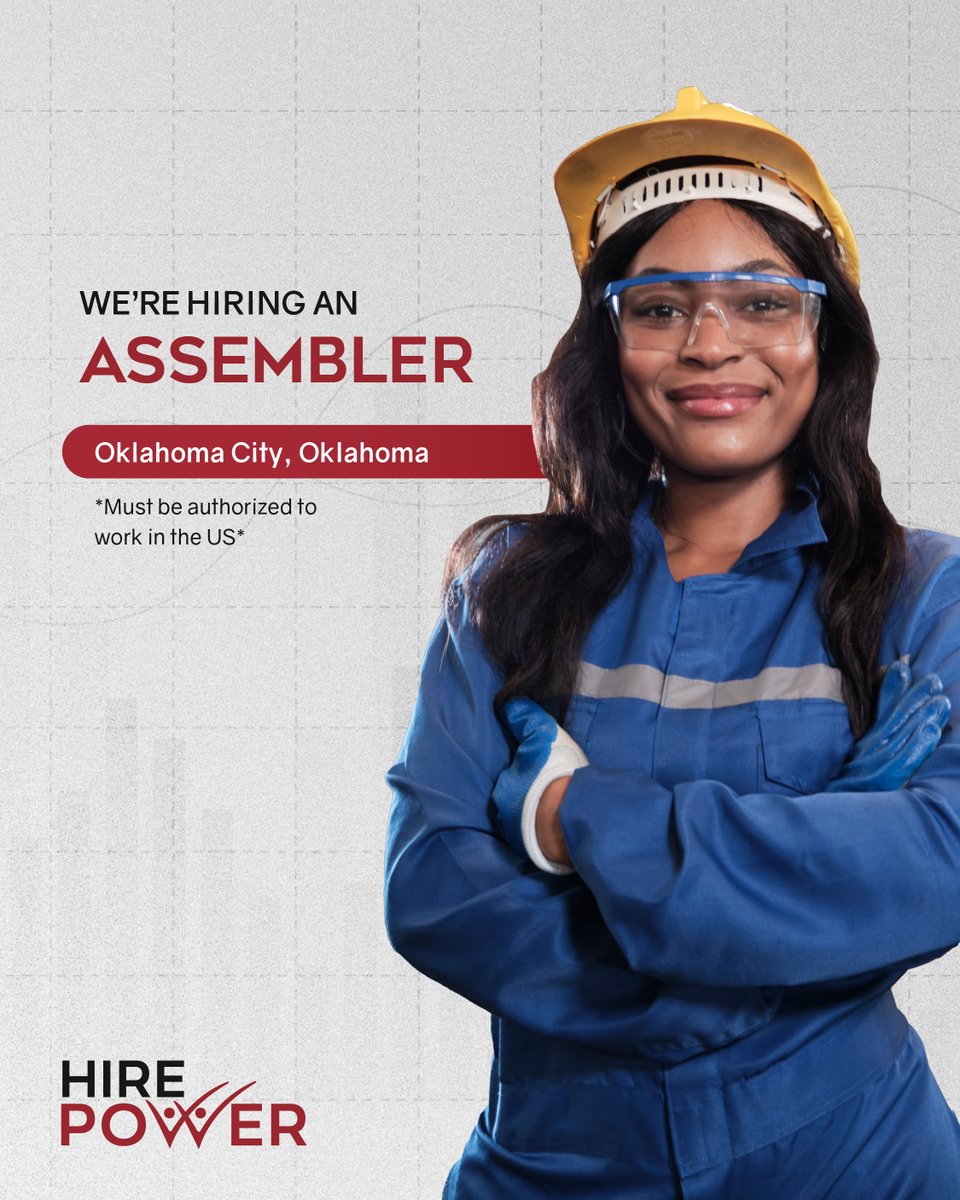 HPPStaffing's tweet image. Don’t scroll past this…

Your next opportunity: Assembler
Location: Oklahoma City, Oklahoma

Applications open now, but not for long!
Apply today → job.hppstaffing.com/45392_Assembler

#HirePower #Assembler #OklahomaJobs #NewOpportunity #NowHiring