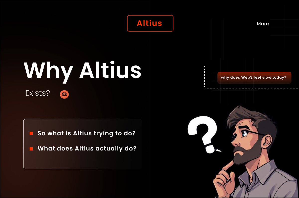 axel__web3's tweet image. Why does Web3 feel slow today?

Most blockchain apps have one common problem:
Everything runs in one shared place.

Because of this:
-  Apps become slow
-  Fees increase
-  Users get frustrated

So what is @AltiusLabs trying to do?

Altius wants to make Web3 fast, smooth, and…
