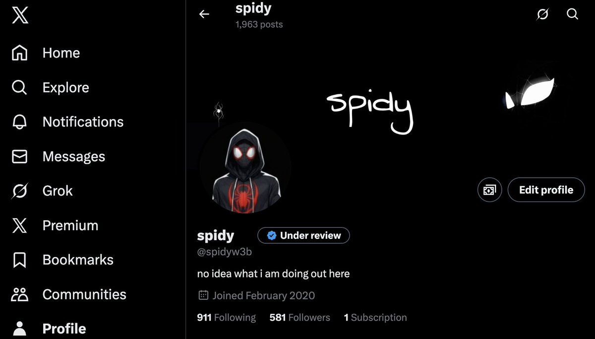 spidyw3b's tweet image. Revamped my X profile, everything including pfp, banner, username &amp;amp; bio. Will try to post good now and I hope the algorithm likes the new me.

Rate out my profile, let me know if I should work on anything