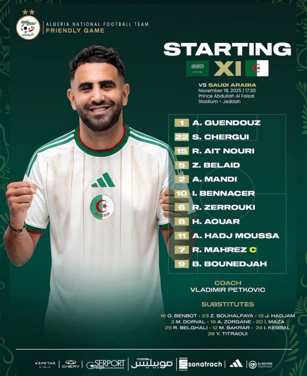 🚨🚨🚨 عاااااااااااااااااااااااااااااااااااااااااااجل :

تشكيلة منتخب الجزائر