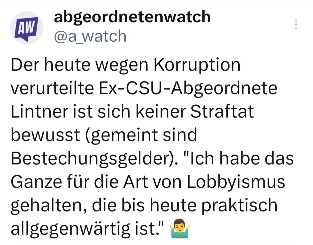 Hirn_aus_Hack's tweet image. Das große Problem der Union ist das fehlende Unrechtsbewusstsein bei Korruption, weil sie dort &quot;allgegenwärtig ist&quot; und offenbar als vollkommen normal gilt.
Deswegen tritt auch niemand zurück oder wird dazu aufgefordert.