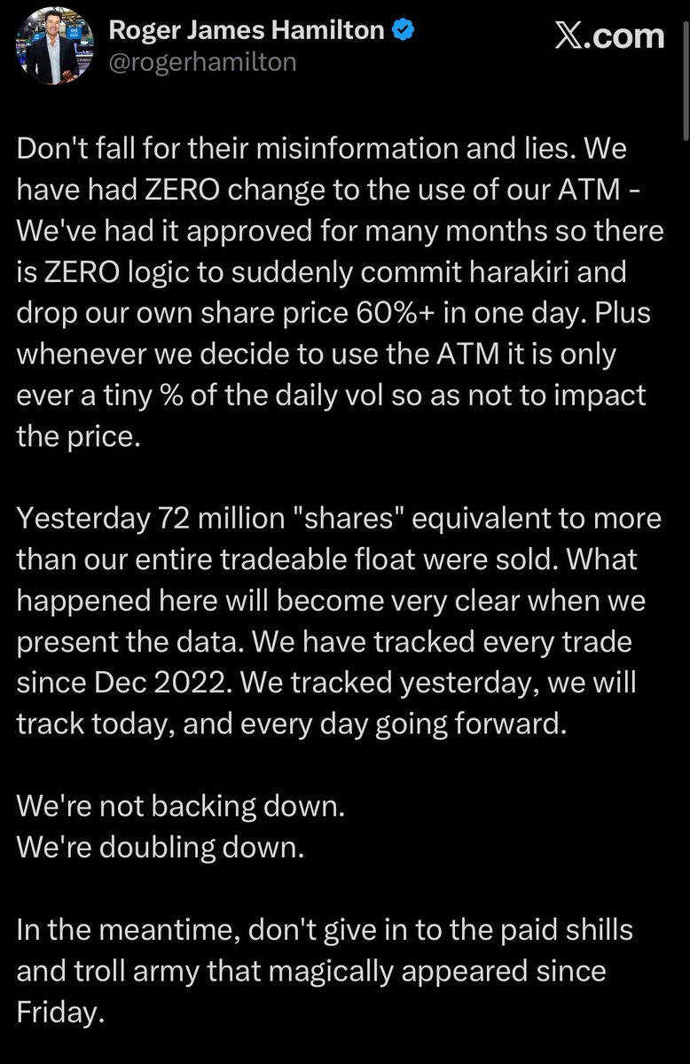 xMarketNews's tweet image. CEO OF GENIUS GROUP CONFIRMS NO DILUTION 🚨

Hundreds of bears were spreading extreme FEAR yesterday saying the company was diluting ❌ $GNS

CEO confirms this is a lie by fudsters ⬇️