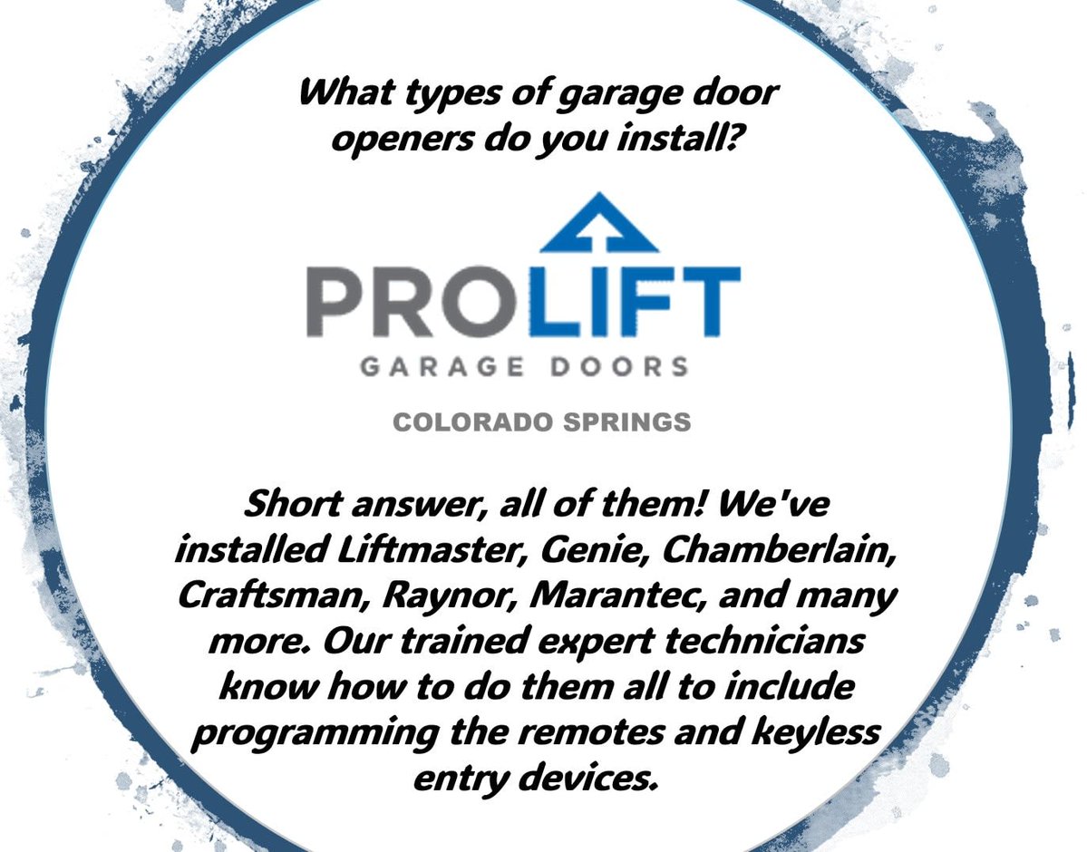 ProLiftDoorsCOS's tweet image. What types of garage door openers does ProLift Garage Doors install?

Short answer, all of them! We&apos;ve installed Liftmaster, Genie, Chamberlain, Craftsman, Raynor, Marantec, and many more. 

#coloradosprings