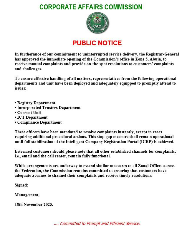 Corporate Affairs Commission tweet media
