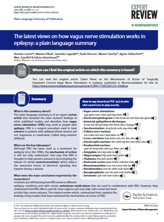 PlainLangSumm's tweet image. How does vagus nerve stimulation actually work for epilepsy? New research dives into the mechanisms behind this 30-year-old treatment. Read here 👇
hubs.ly/Q03Tyy8T0

#PlainLanguageSummary #Epilepsy #Neurotherapeutics