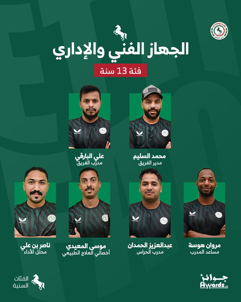 هُنا قائمة الجهاز الفني والإداري لفئة تحت 13 سنة ⬇️

#فئات_الاتفاق_السنية💚❤️