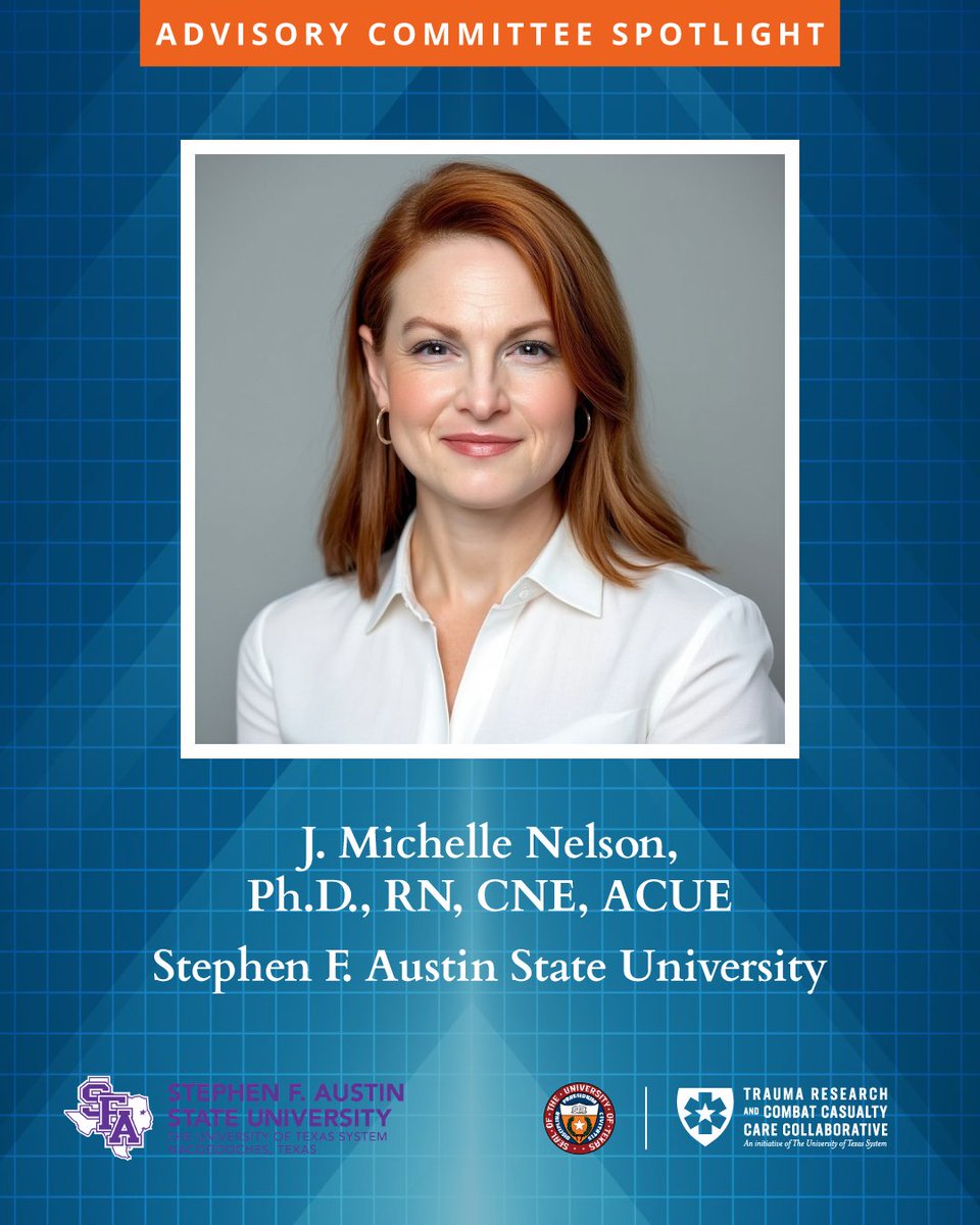 J. Michelle Nelson, PhD, RN, CNE, is an Associate Professor and Director of the DeWitt School of Nursing at <a href="/SFASU/">Stephen F. Austin State University</a>. Her role on the TRC4 Advisory Committee strengthens connections between SFA and the vital trauma-care work underway.

#AdvisorySpotlight #TraumaCare