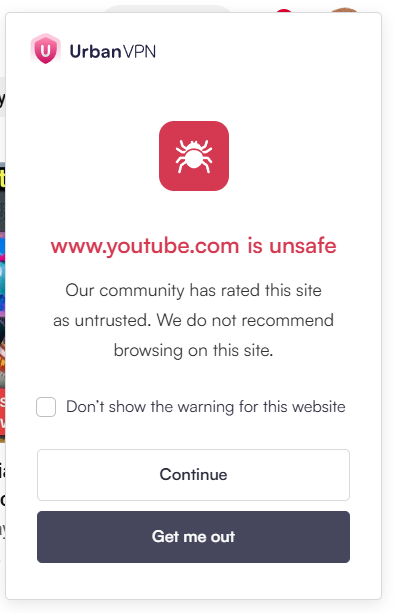 ovchar77865's tweet photo. I believe that UrbanVPN had false positives recently.
This website link below is falsely flagged as unsafe, even though  it doesn't contain malware as it's a violation of the YouTube Community Guidelines. https://t.co/kROPHDpQgy