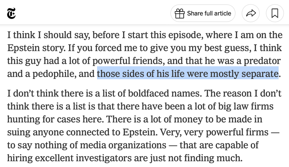 davidsirota's tweet image. Ezra Klein started his career telling Democrats it was cool to push for the Iraq War, and his career is now culminating in telling Democrats that there&apos;s no connection between Epstein&apos;s pedophile network &amp;amp; the powerful people who flew to Epstein&apos;s rape island.