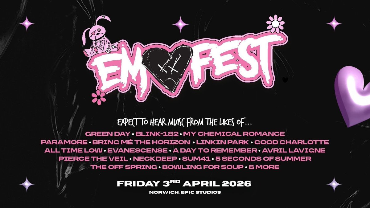 EPICNorwich's tweet photo. 📣 JUST ANNOUNCED: The Emo Festival returns to Norwich next year

Book tickets now 🎫 https://t.co/F1su2TZ1hB https://t.co/UCuN1mxOgB