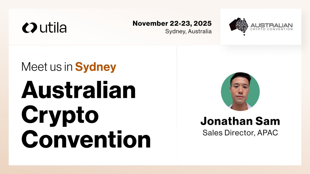 utila_io's tweet image. GM Australia! 🇦🇺

Utila is heading to @AusCryptoCon to connect with the innovators and institutions driving the APAC #digitalasset market.

Our Sales Director, APAC, Jonathan Sam, will be on the ground, ready to show how Utila solves enterprise-grade #stablecoin and digital asset