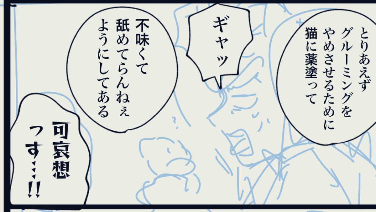 猫化ひとや、前にちょっと描こうとして没にした漫画の最後だけを描いてしまったので意味わかんないかもなんですけど、、
心身の変化や吐きグセ？で弱ったり可哀想なひとやがいました。でもくこさんのグルーミングで安心して治りました(猫化は治ってない)という話でした😺