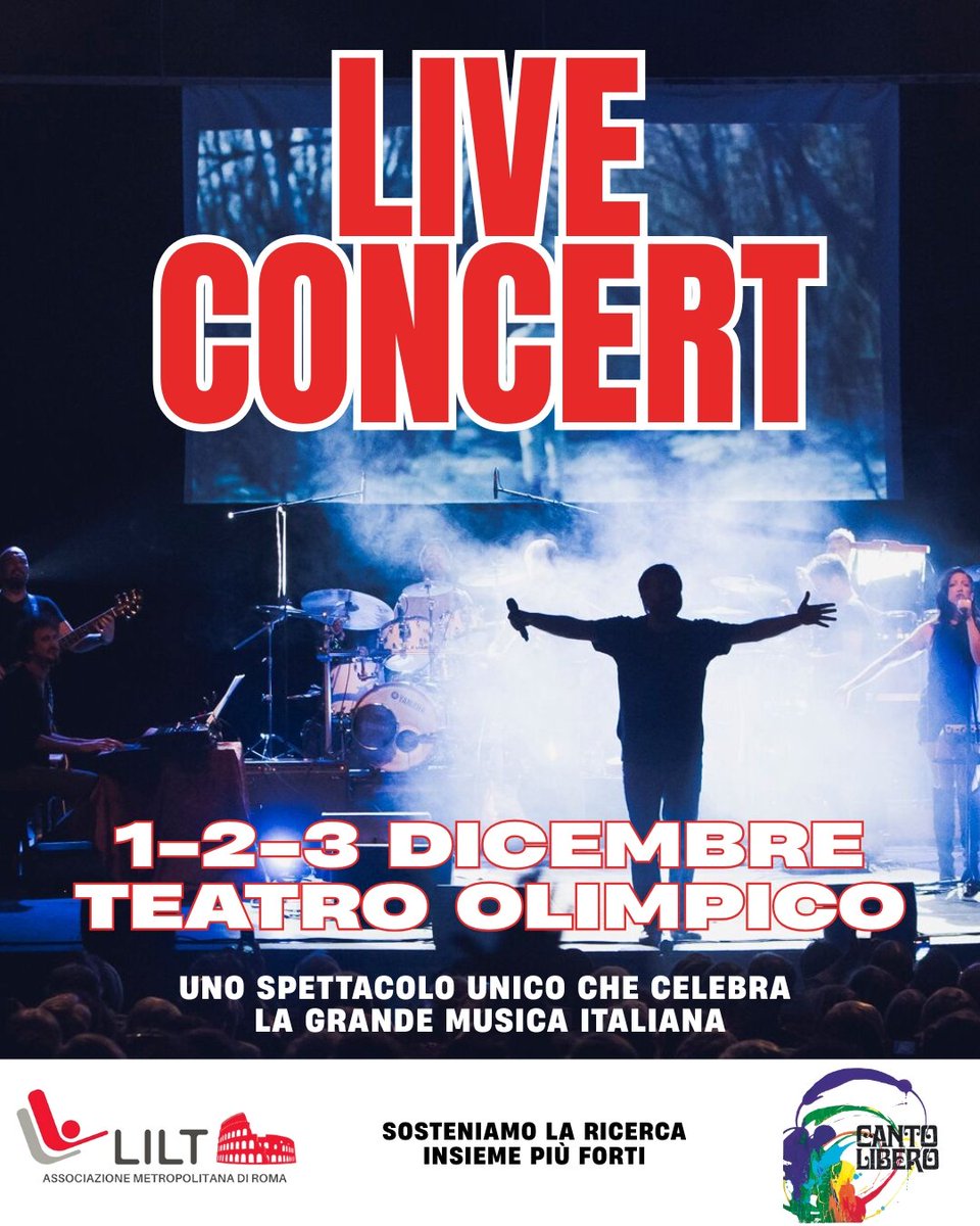 🎶 LIVE CONCERT – 1, 2, 3 DICEMBRE | TEATRO OLIMPICO 🎶
Le emozioni della grande musica italiana tornano sul palco con Canto Libero, la compagnia che rende omaggio alle canzoni immortali di Lucio Battisti in uno spettacolo unico e imperdibile.
Sarà presente anche LILT Roma.