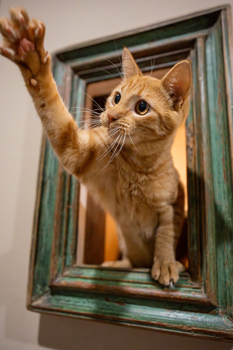 飛び出す絵画の一汰くん✨😺🐾 大きなおててです😁 #保護猫カフェねこ