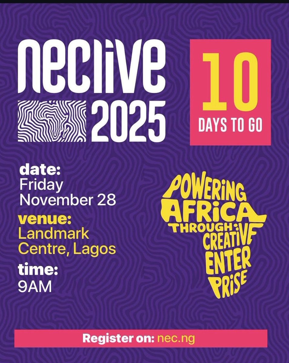 theNETng's tweet image. Only 10 days to go for the biggest gathering of creatives and personalities in the entertainment industry. You don&apos;t want to miss NECLIVE happening on the 28th November 2025 at Landmark Events Centre 👌

#NECLIVE2025