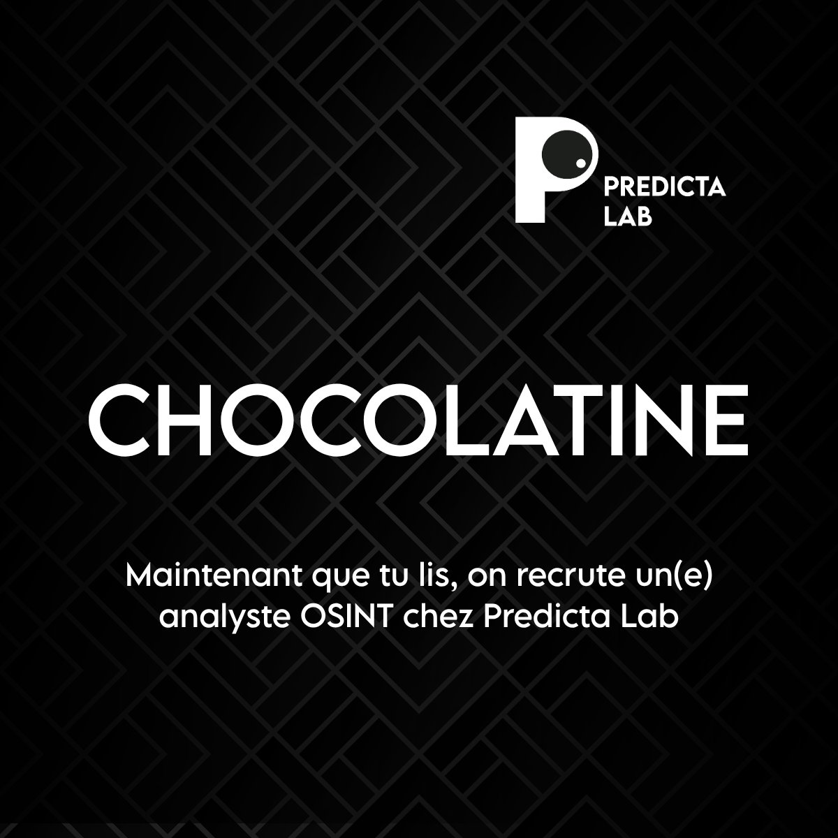 📢 [JOB ALERT] Analyste OSINT 

<a href="/PredictaLabOff/">Predicta Lab</a> recherche un(e) analyste OSINT pour compléter les rangs de notre équipe déjà existante. 

👉  Vos missions :
- Réalisation de rapports d’empreintes numériques et d'investigations dirigées.
- Veille professionnelle du milieu cyber et