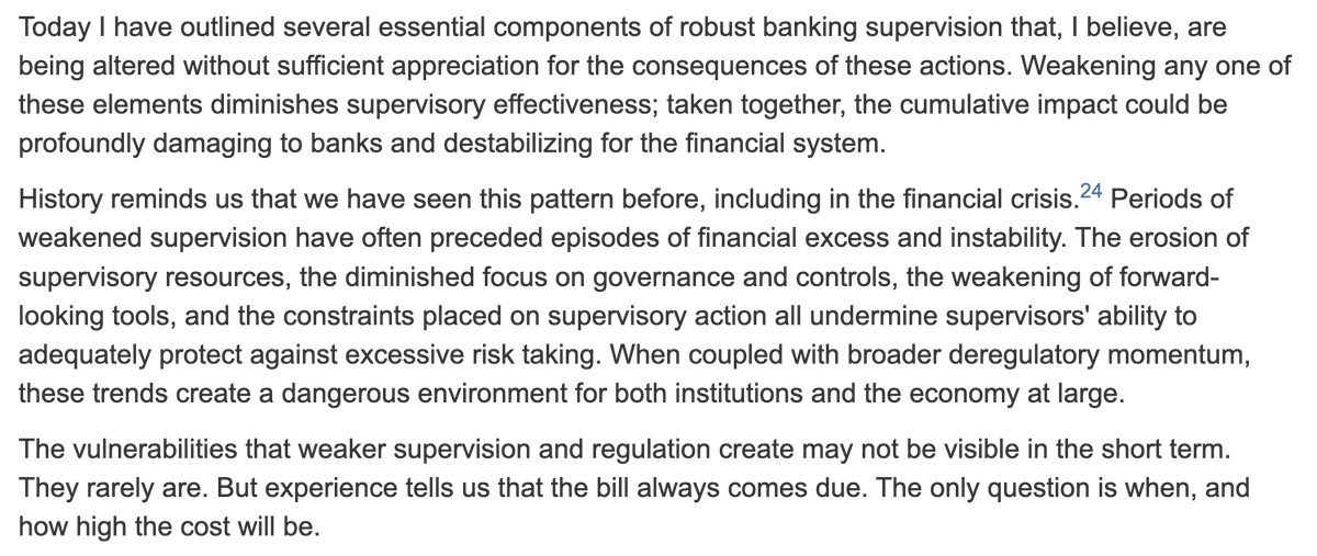 lydiadepillis's tweet image. The Fed&apos;s Michael Barr does a service by rounding up all the ways in which federal financial regulators are turning a blind eye to corporate mismanagement and risk taking -- the kind of story that doesn&apos;t usually end well. federalreserve.gov/newsevents/spe…