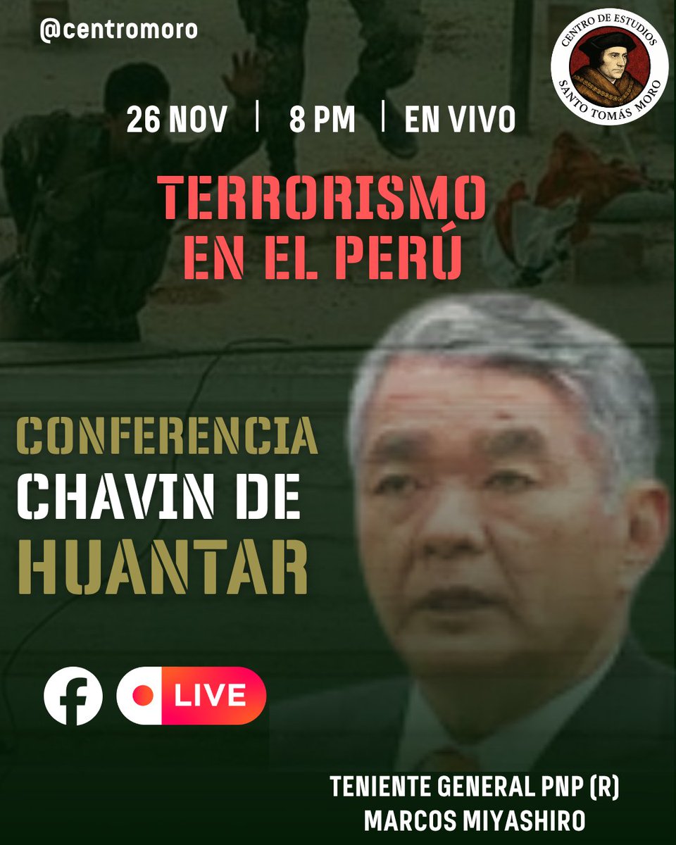 𝗧𝗲𝗿𝗿𝗼𝗿𝗶𝘀𝗺𝗼 𝗲𝗻 𝗲𝗹 𝗣𝗲𝗿𝘂 🇵🇪
𝗖𝗛𝗔𝗩𝗜𝗡 𝗗𝗘 𝗛𝗨𝗔𝗡𝗧𝗔𝗥
𝑻𝒆𝒏𝒊𝒆𝒏𝒕𝒆 𝑮𝒆𝒏𝒆𝒓𝒂𝒍 𝑷𝑵𝑷 (𝒓) 
Marcos Miyashiro
#centromoro #formacion #chavindehuantar #terrorismonuncamás :