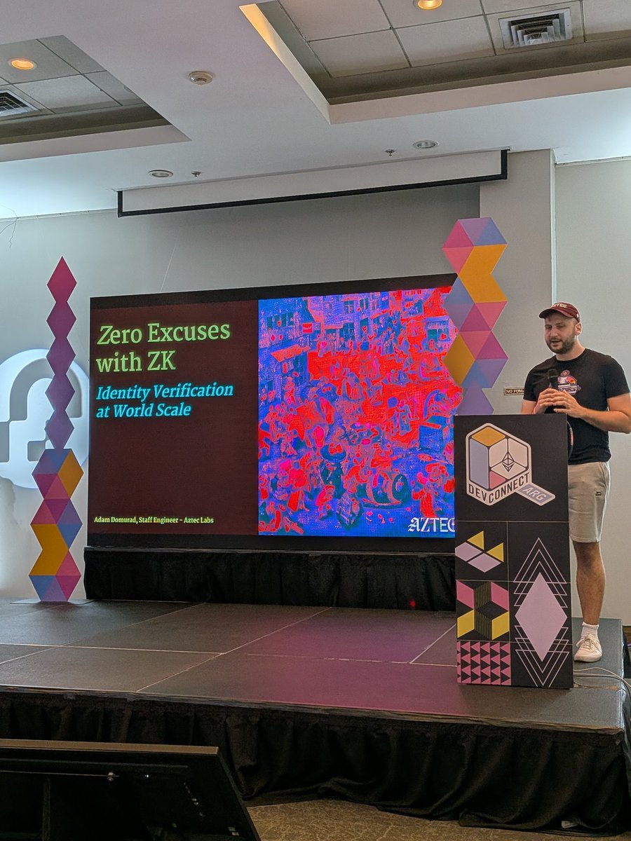smpalladino's tweet photo. Now at Ceibo stage @ludamad_ from @aztecnetwork presenting on zkID. https://t.co/jPZX13jyNM