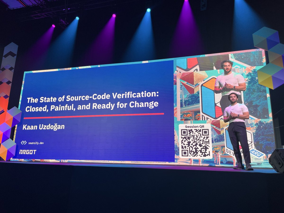 solidity_lang's tweet image. Continuing after the break, @kaanuzdogan from @SourcifyEth! He’s mapping out the current pain points in source-code verification and how Sourcify together with the @verifalliance  aim to transform the ecosystem.