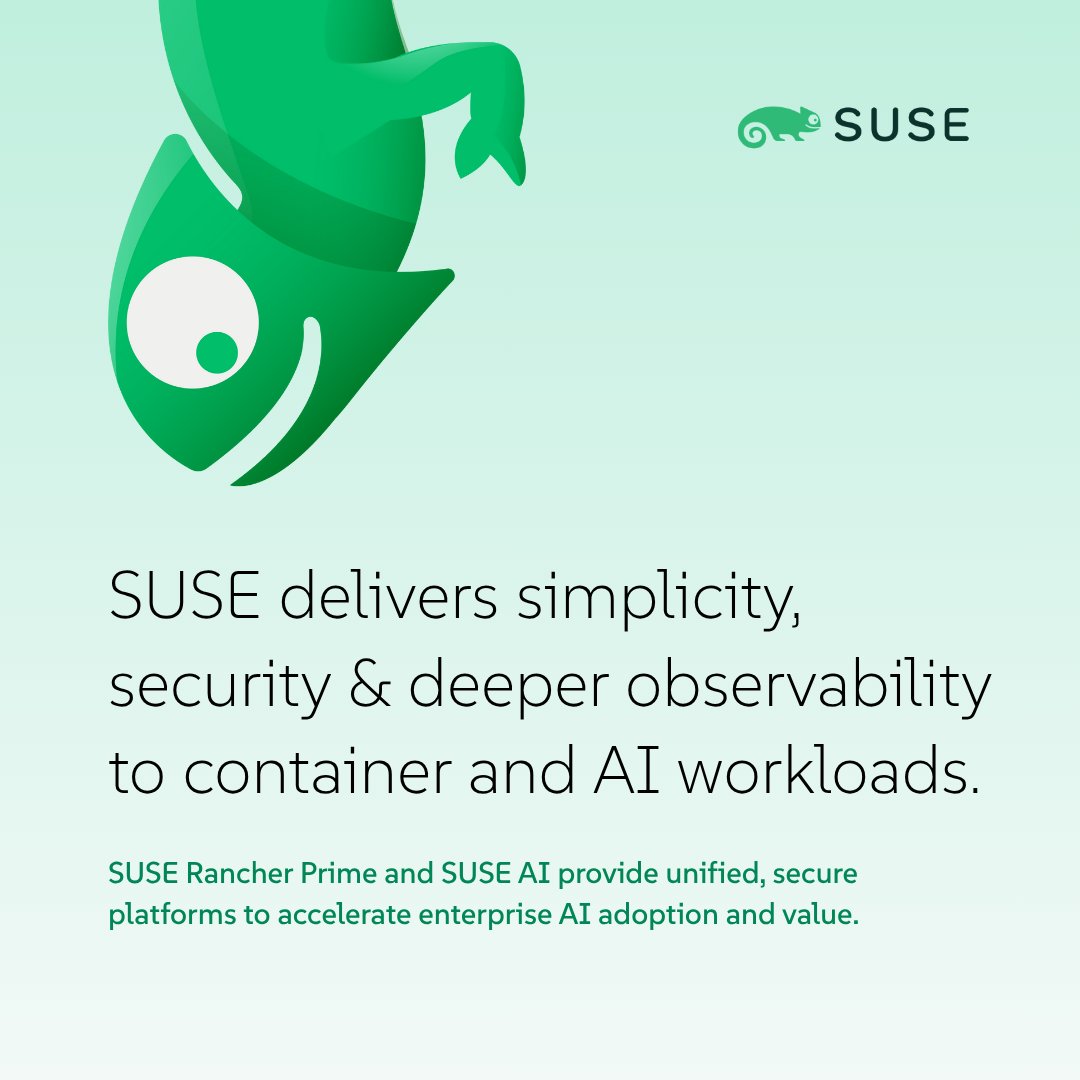 geek_linux_Tony's tweet image. 🤖 Podczas trwającej konferencji KubeCon SUSE zaprezentowała najnowszą wersję rozwiązań SUSE Rancher Prime i SUSE AI, które zapewniają prostotę, bezpieczeństwo i lepszą obserwowalność kontenerów i obciążeń 
AI.

👉 okt.to/cIVnAr

#SUSE #KubeCon2025 #RancherPrime