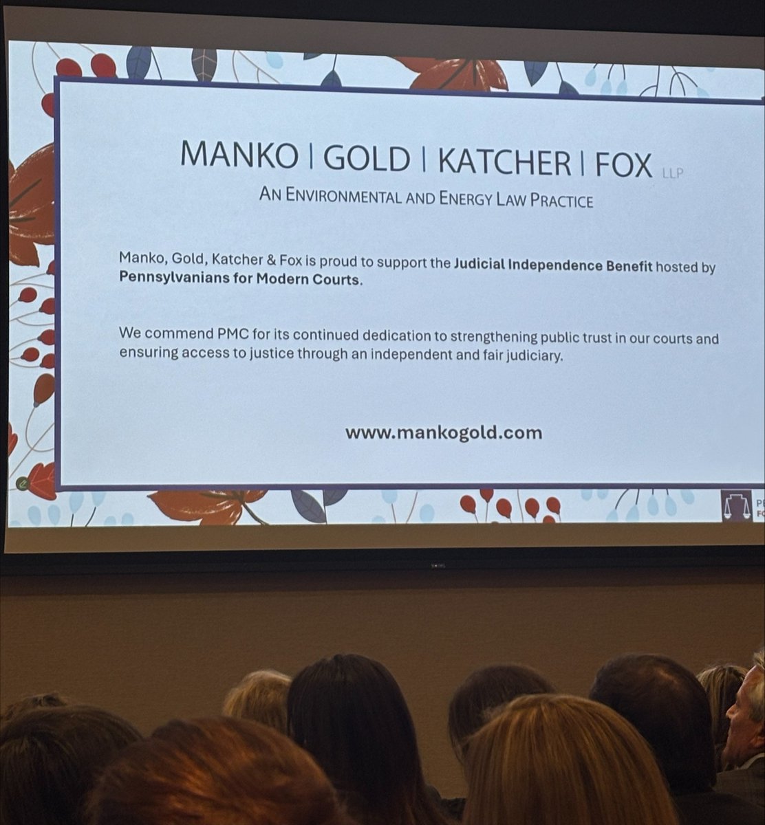 mankogold's tweet image. Manko Gold Katcher &amp;amp; Fox is a proud supporter of the Pennsylvania for Modern Courts Judicial Independence Benefit honoring Justice Jane Greenspan (ret.), recipient of this year’s Judge Edmund Spaeth Jr. Award. Partners Diana Silva and Shoshana Schiller attended the Nov. 17 event.