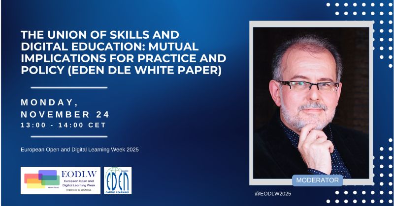 edulabTIC's tweet image. 🗣️ Dr. @albert_sangra from #Edulab will moderate the @EDEN_DLE webinar on &quot;The Union of Skills and #DigitalEducation: Mutual Implications for Practice and Policy (#EDEN DLE White Paper)&quot;

🗓️November 24 at 13:00 (CET)

✅Learn more and register: eden-europe.eu/event/10th-eur…

#EODLW2025