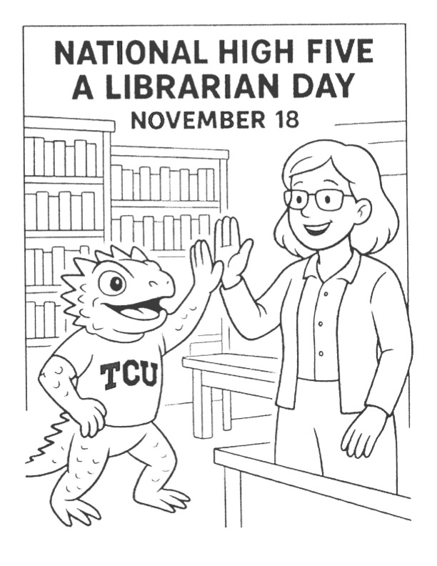 TCULibrary's tweet photo. Happy #HighFiveALibrarianDay!! High-fives all around for all of our total superhero librarians! Celebrate and show them some love today! #TCULibrary #TCU https://t.co/rOwiYCgEI1