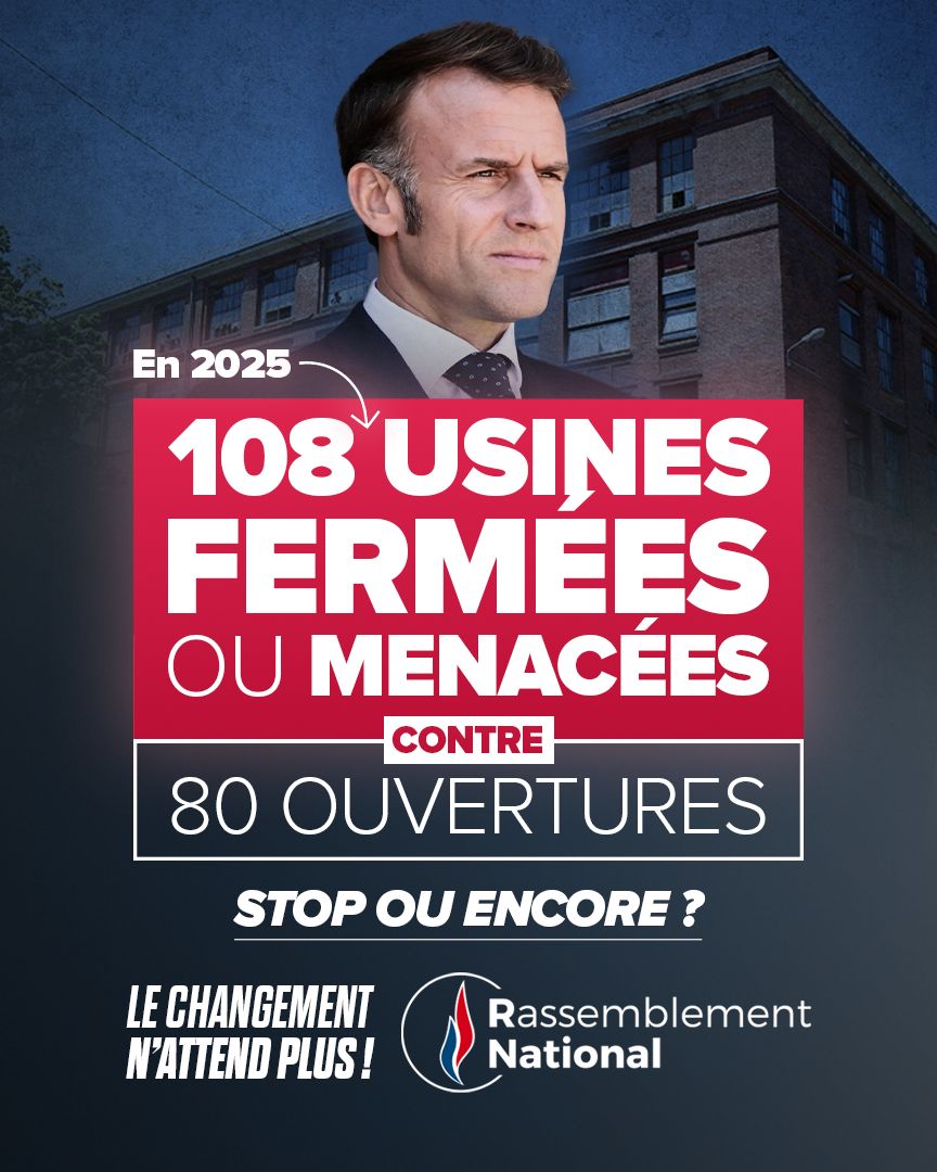 RNational_off's tweet photo. 🔴 Avec la complicité de la Macronie, la désindustrialisation de la France se poursuit !

Baisse des impôts de production, rétablissement d’un prix de l’électricité français, fin des normes délirantes, mise en place de la priorité nationale dans la commande publique... Des leviers existent pour relancer la production, créer des emplois et défendre notre souveraineté : nous les appliquerons !

▶️ Dites STOP : https://t.co/1frcZRIEaG