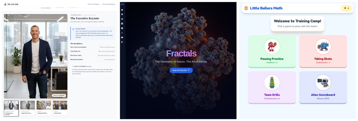 GoogleResearch's tweet image. Generative UI is a capability where an AI model generates dynamic, visual layouts &amp;amp; interactive interfaces, such as web pages, games, &amp;amp; apps. Today with the launch of Gemini 3, you can experience our novel implementation of generative UI in @GeminiApp &amp;amp; Google Search. 🧵↓ &amp;amp; blog…