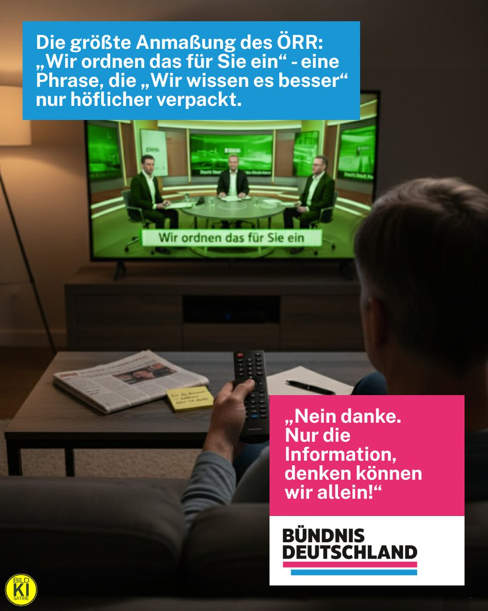 Zwischen „Wir informieren“ und „Wir führen Sie“ liegt ein großer Unterschied. Ersteres reicht vollkommen.
#Pressefreiheit #Meinungsfreiheit #miosga <a href="/apollo_news_de/">Apollo News</a> <a href="/niusde_/">NIUS</a> <a href="/cicero_online/">Cicero Online</a> <a href="/OERRBlog/">ÖRR Blog.</a> <a href="/oida_grantler/">Gr@ntlɘr 🥨🍺</a> <a href="/silverfrau/">SILBER-FRAU</a>