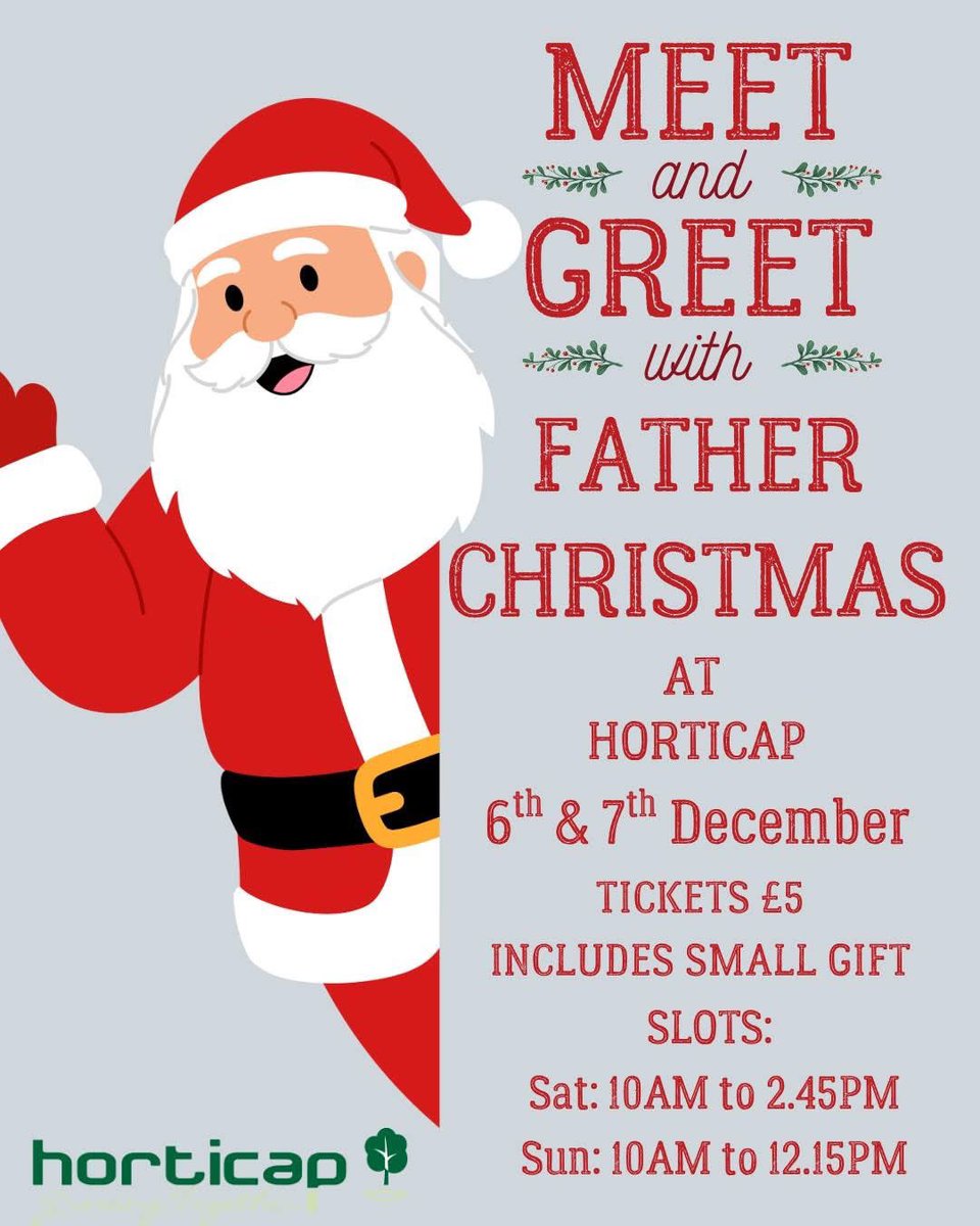 Bring your child to see Father Christmas in his grotto at Horticap! For just £5, your child will receive a small gift and have up to 15 minutes with Santa. Pop in or ring the shop to book on 01423 522876. horticap.org #Harrogate #charity #learningdisabilities