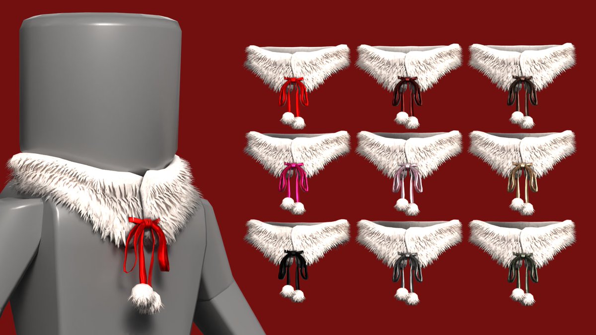 Fluffy holiday neck warmers with a ribbon and puff balls
Out now in Online Angel along with some cozy pj options roblox.com/communities/34… 

#roblox #robloxdev #robloxdevelopers #robloxugc