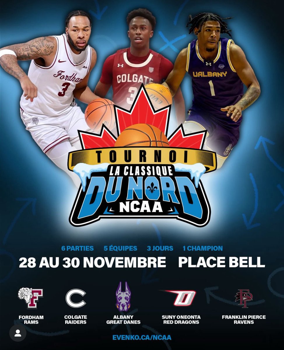Tournoi La Classique Du Nord <a href="/NCAA/">NCAA</a> à la Place Bell encore une fois le 28-29-30 novembre. Le plus grand niveau de basketball 🇺🇸 dans notre province.  On se voit sur place! 

#OuiPapa #DuCentreVille ⚜️🏀🇨🇦