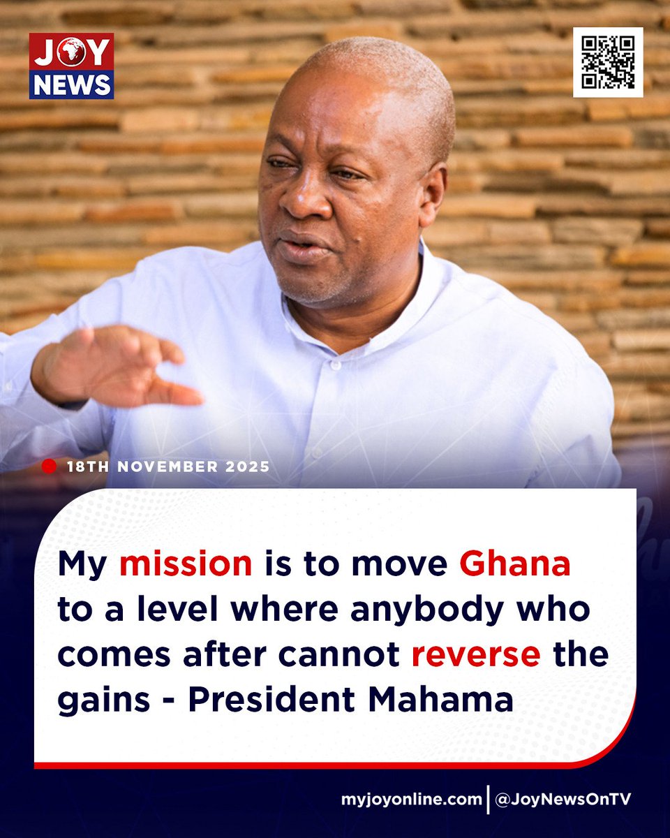 JoyNewsOnTV's tweet image. My mission is to move Ghana to a level where anybody who comes after cannot reverse the gains - President Mahama

Follow our WhatsApp channel for all the breaking stories: tinyurl.com/JoyNews-WhatsA…

#JoyNews