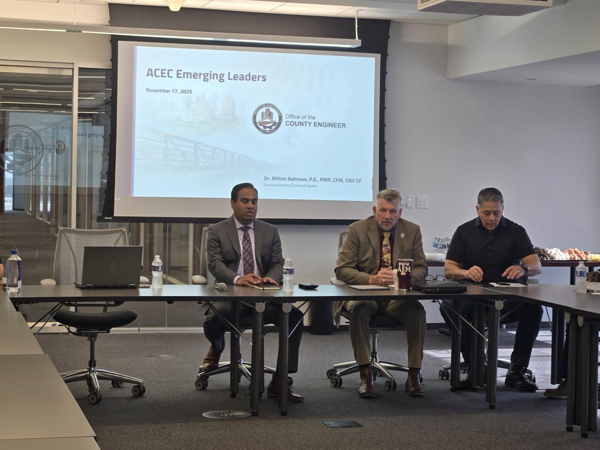 Thank you to Milton Rahman, PhD, P.E.,CFM, ENV SP, Miroslava Garza, Erwin Burden, F. Mike Etienne, PhD, ICMA-CM, Samuel Pena, and Dr. Emma Santa Maria for sharing their time and experiences with the members of our ACEC Houston Emerging Leaders Program. 
<a href="/HCEngDept/">Office of the County Engineer</a>