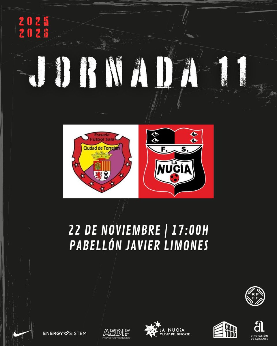 🔜𝐏𝐑𝐎́𝐗𝐈𝐌𝐎 𝐏𝐀𝐑𝐓𝐈𝐃𝐎

🏆𝐉𝐨𝐫𝐧𝐚𝐝𝐚 𝟏𝟏

🆚 <a href="/cidadtorrejonfs/">EFS CIUDAD TORREJON</a> 
📅Sábado, 22 de noviembre
⌚️17:00h
📍Pabellón Javier Limones

#VamosNucia❤️🖤