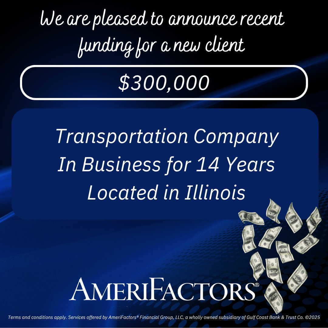 AmeriFactors's tweet image. AmeriFactors provides fast business funding. Contact us for a free quote. AmeriFactors.com
#businessfunding #accountsreceivablefinancing #cashflow #fastfunding #loanalternative #factoring #workingcapital #success #amerifactors
