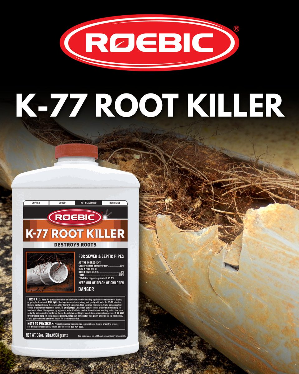 When roots invade your sewer lines or septic system, they can cause serious clogs and backups. Roebic’s K-77 Root Killer clears those roots fast to restore proper flow and drainage. 🌱

roebic.com/product/root-k…