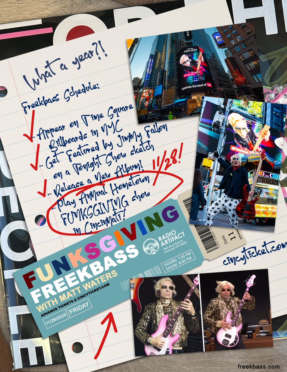 freekbass's tweet image. What a year it’s been. Can’t wait to put an exclamation point on the year with our annual FunksGiving show at @RadioArtifact / @UrbanArtifact on 11/28/25! Tickets available now at: tinyurl.com/Freekbass-Funk…