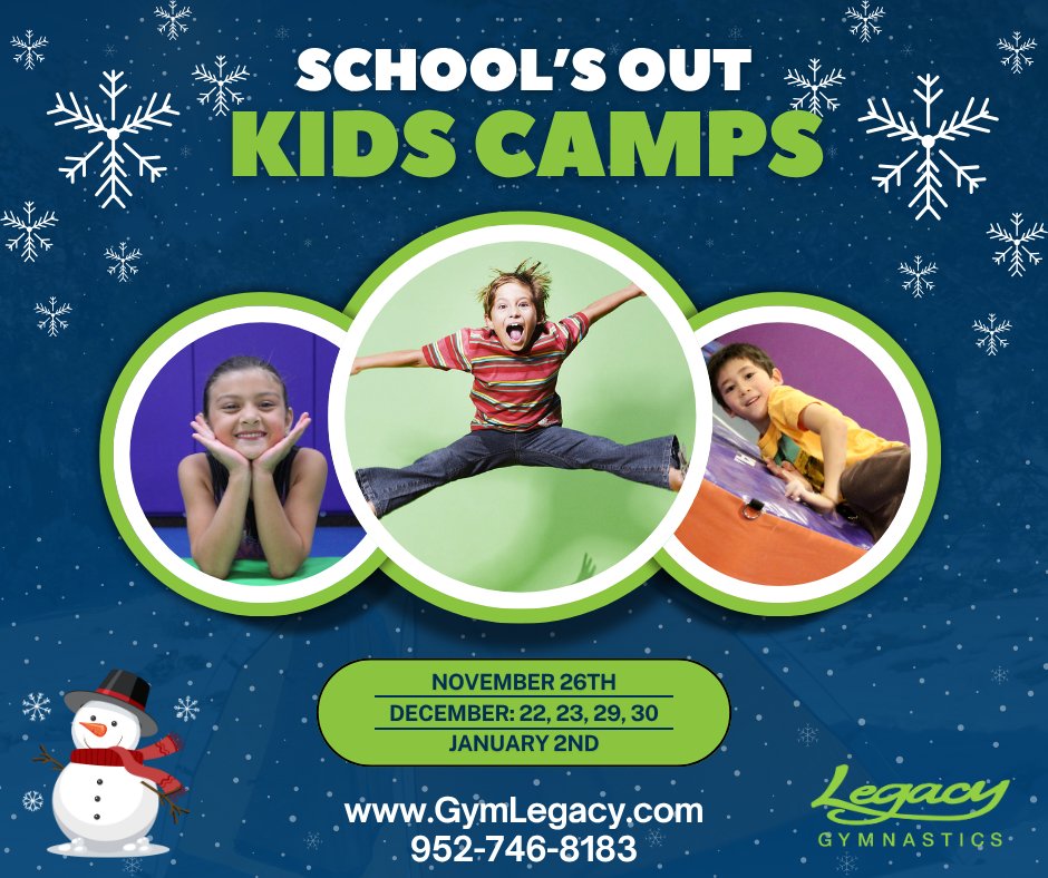 Legacy_Gym's tweet photo. When school is out, Legacy Gymnastics is IN! Days are filled with creative games, gymnastics, crafts, obstacle courses &amp; free play in the gym! 
Pre-registration required, Ages 5+ 
https://t.co/xvDYcybPmk https://t.co/fj4a1OefrP
