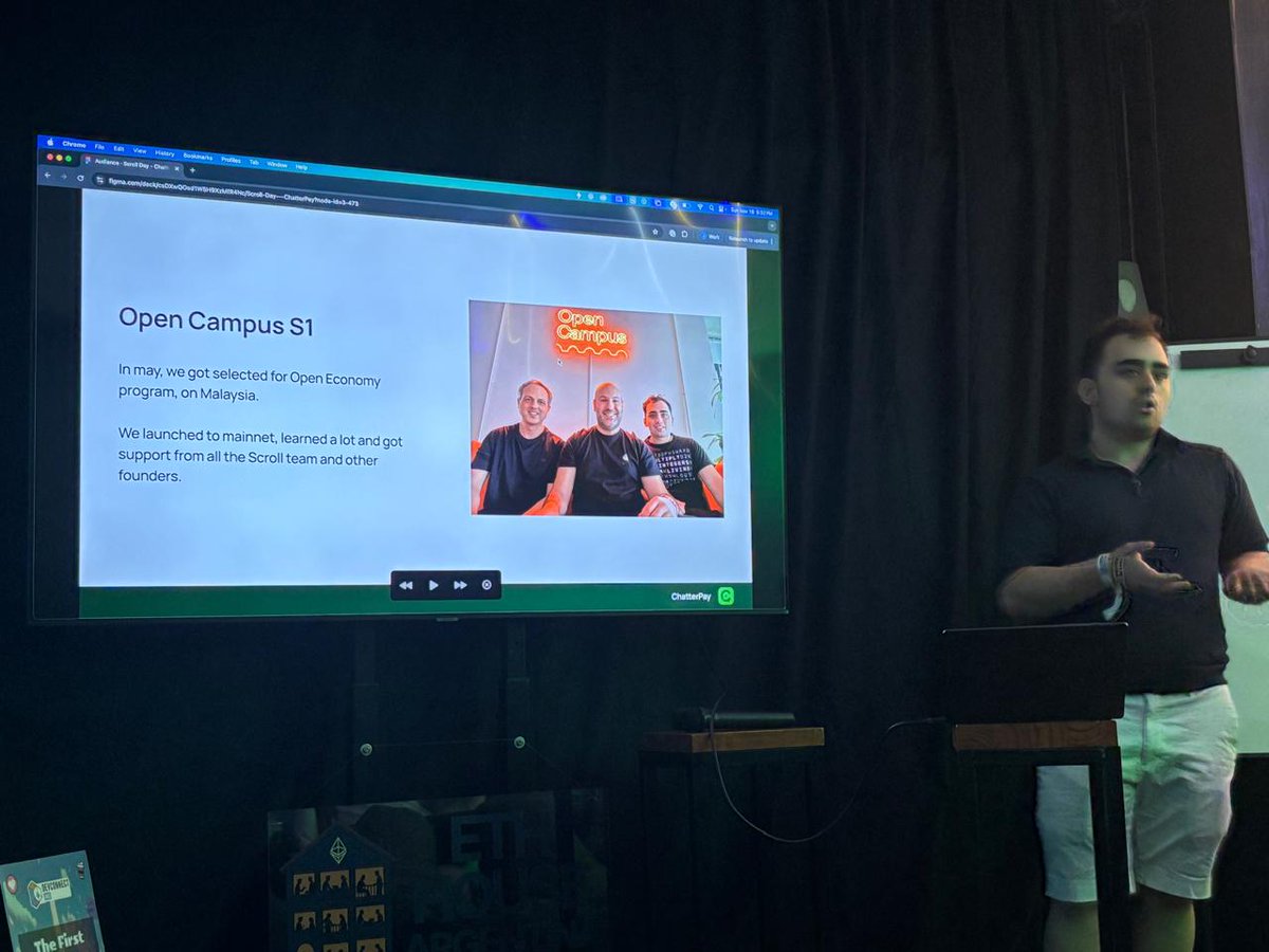 chatterpay's tweet image. What a way to start Devconnect week.

Scroll Ecosystem Day brought the @Scroll_ZKP community together in Buenos Aires, kicking off one of the biggest crypto weeks South America has seen.

Grateful to be part of this. Can&apos;t wait for what&apos;s next 💚