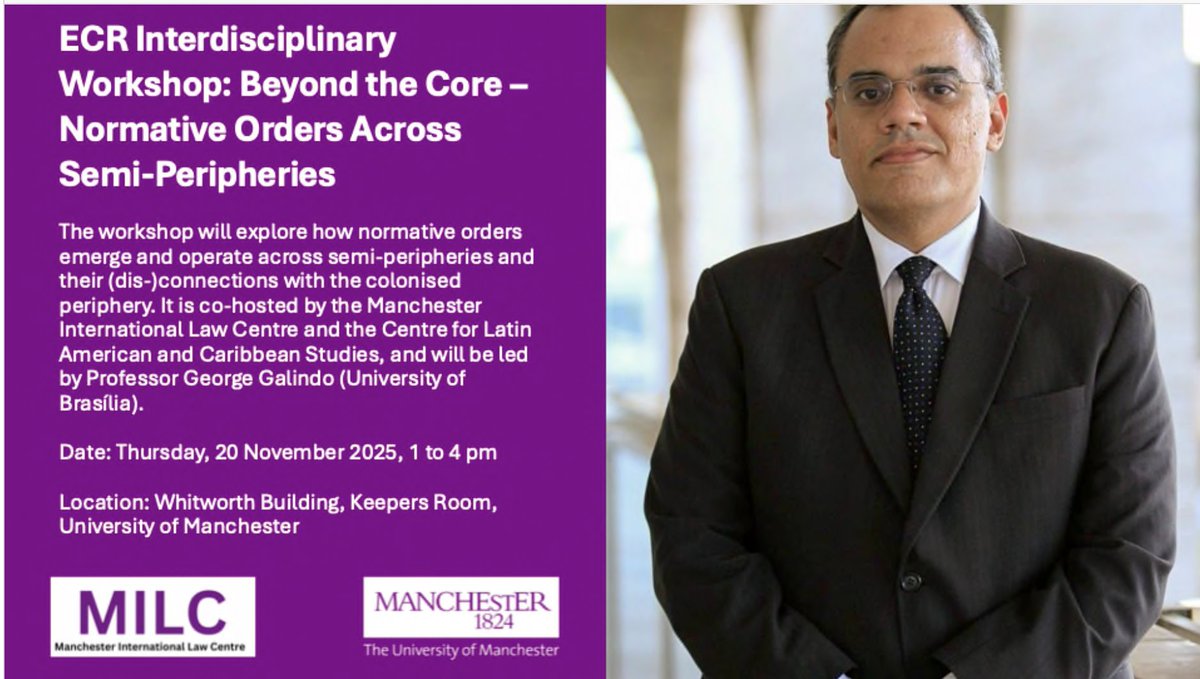 law_uom's tweet image. As a result of Professor George Galindo’s visit, the @MILC_UoM will host a series of events focused on governance during times of intersecting crises, the importance of alternative normative orders, and career pathways in international law.