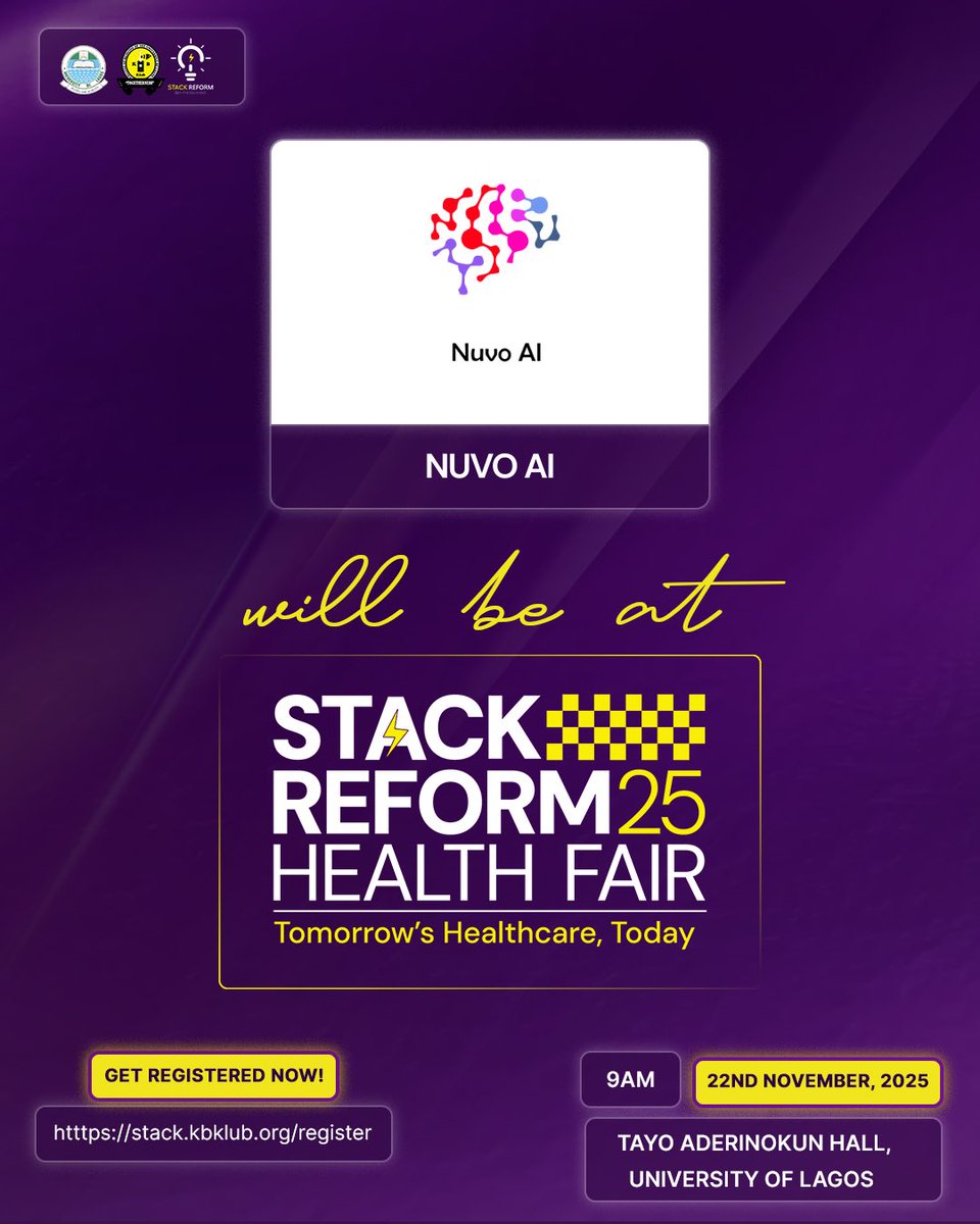 KBKLUB's tweet image. We’re thrilled to have @Nuvo_AI as a partner for STACK Reform 2025!

Blending artificial intelligence with clinical accuracy, Nuvo AI is redefining diagnostics and enhancing patient outcomes across Africa. #stackreform #stack