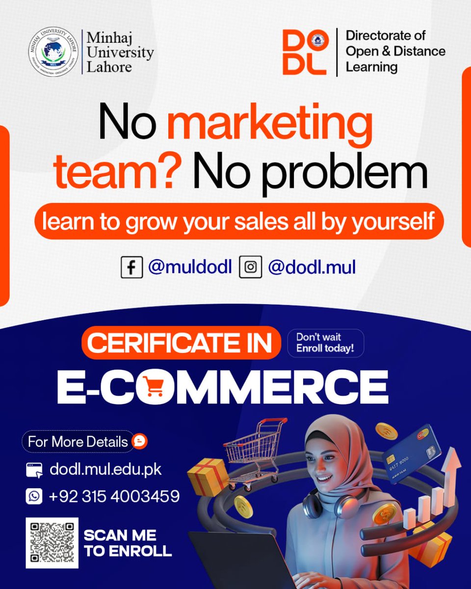 dodlmul's tweet photo. Master online business with our Certificate in E-Commerce from DODL, Minhaj University Lahore.
💻 Learn to launch and grow your online store.
🛒 Explore platforms, marketing, and payments.
🌍 Build skills to thrive in the digital economy!
#DODL
#MinhajUniversityLahore
#ECommerce https://t.co/kgRxvD2vSZ