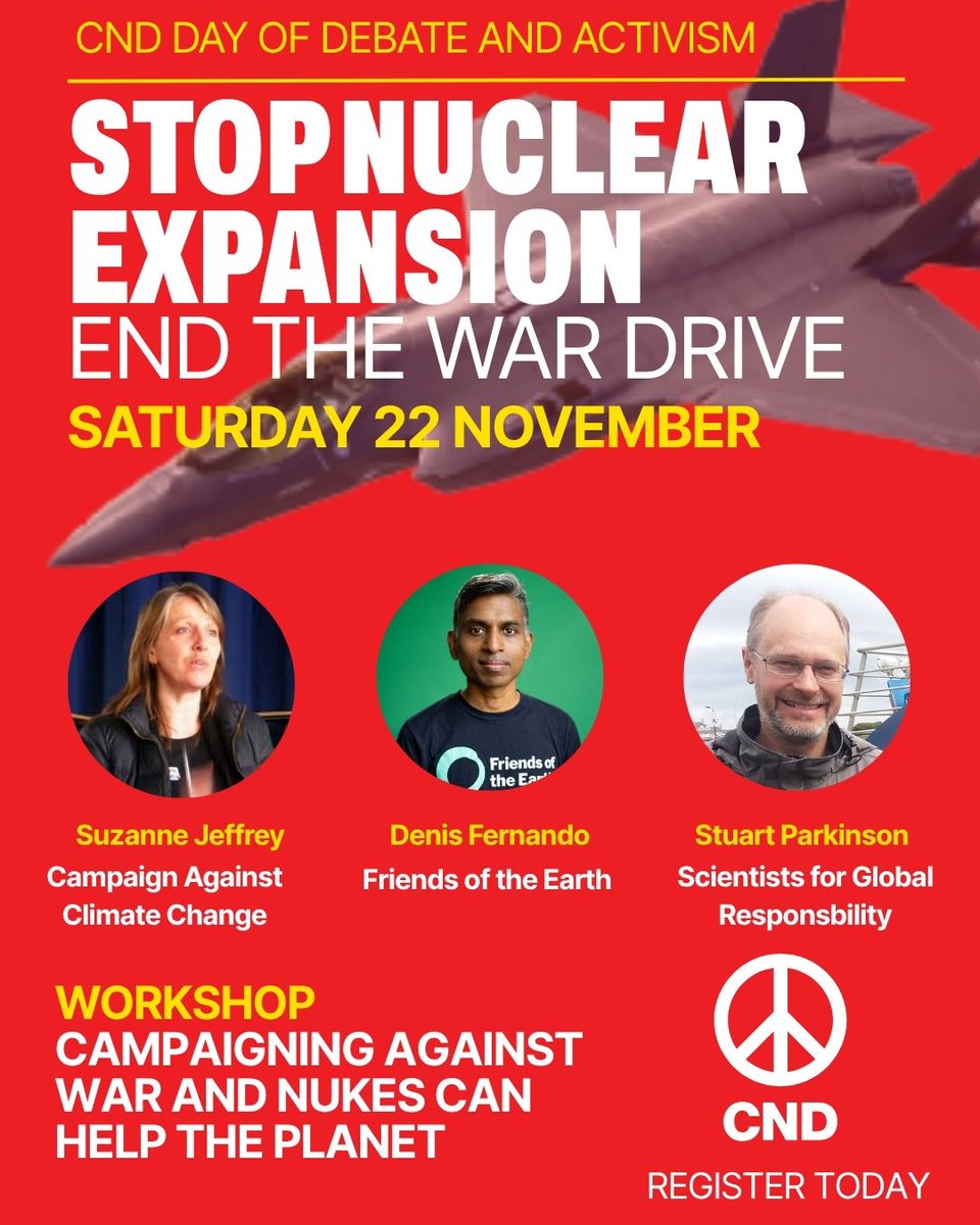 Our final two workshops at Saturday's conference will hear from activists on resisting militarism in their community, while leading climate campaigners will discuss how opposing war and nukes can help the planet.

See the full list and register today: cnduk.org/events/no-to-w…