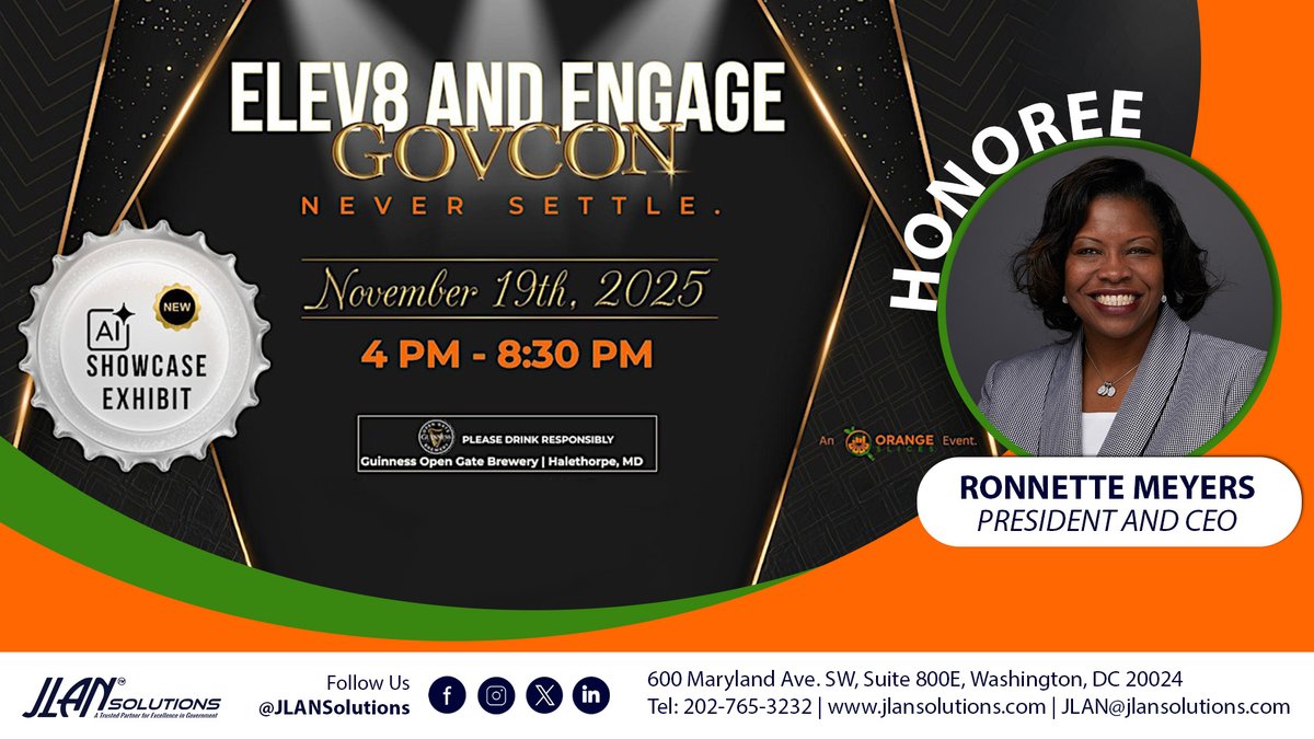 JLAN Solutions is honored to be recognized as a 2026 #Elev8GovCon honoree and looks forward to joining fellow leaders at the upcoming Elev8GovCon and Engage FedGov event on November 19th. We’re proud to stand alongside top government partners and industry leaders.

#govcon